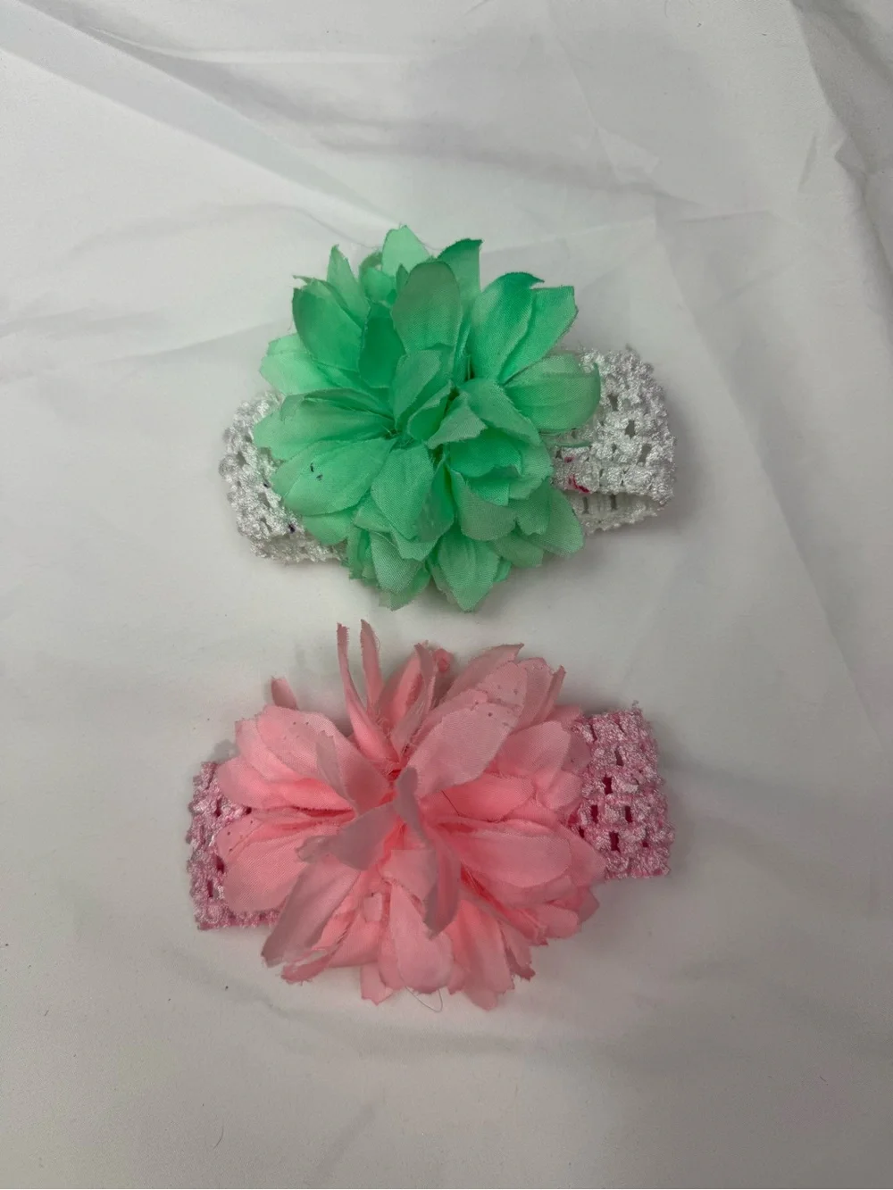 Faded Glory White Blanket with Pink Trim and Pink & Green Floral Headbands